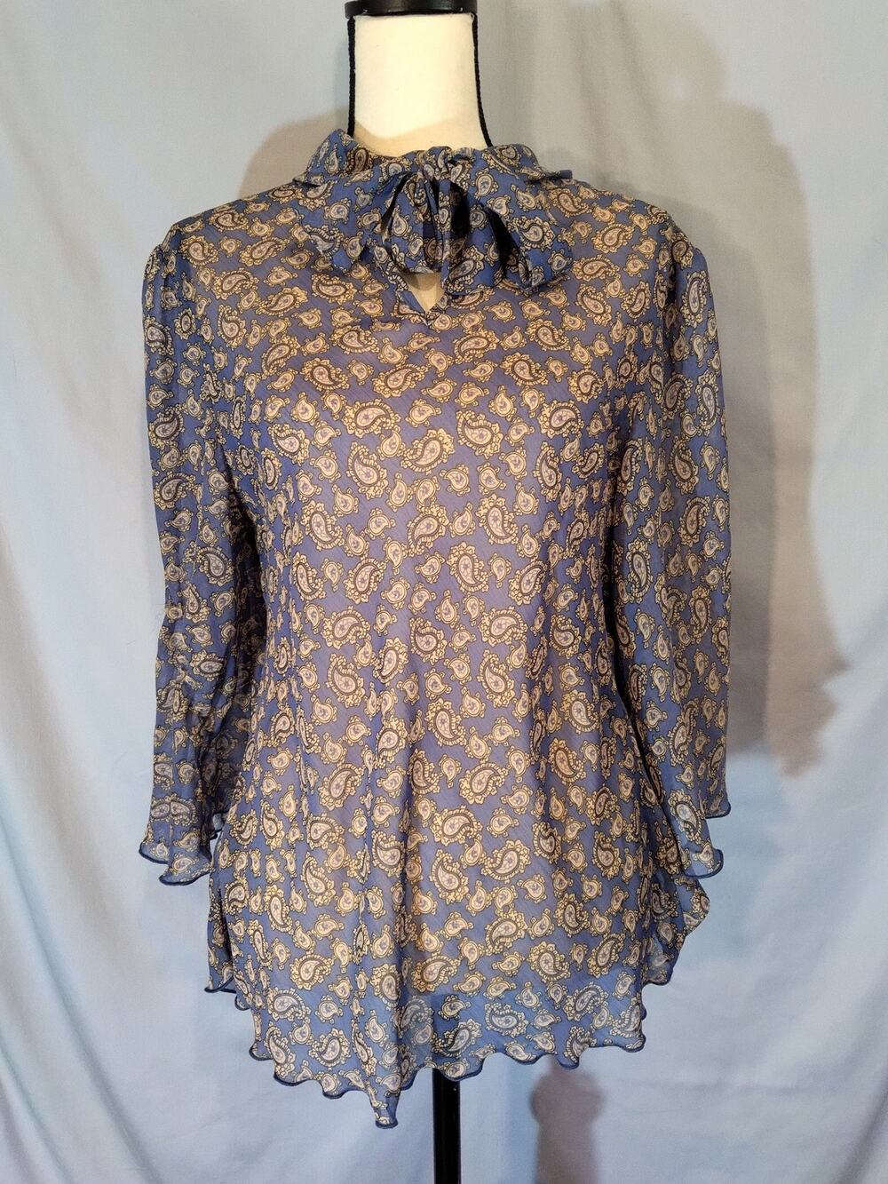 Piano Blue Semi-Sheer Paisley Blouse